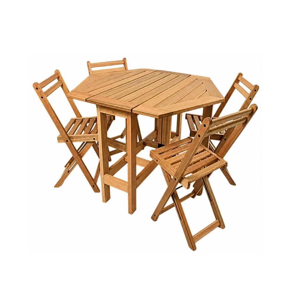 Mesa Sextavada c/ 4 Cadeiras Acácia — Metalnew ref. 6010