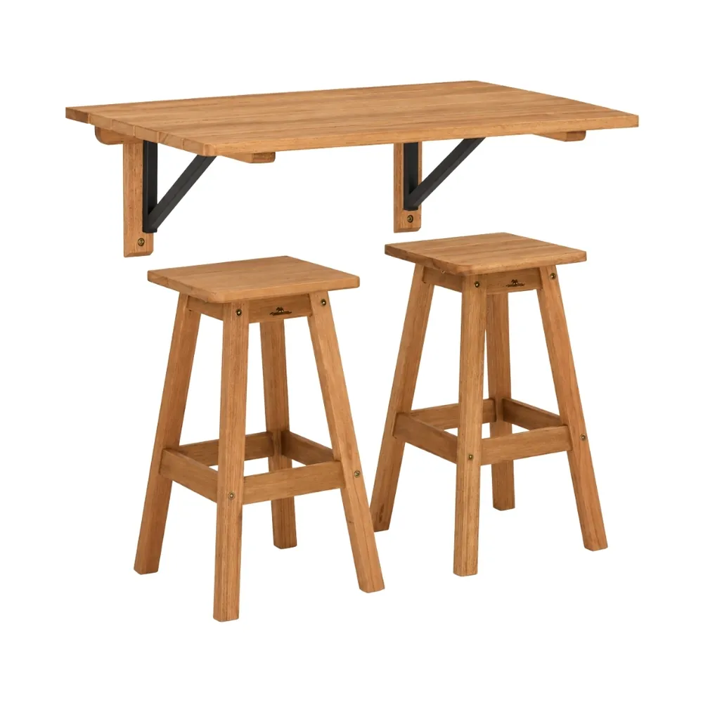Mesa de Parede Dobrável c/2 Bancos Maré — móvel de madeira Metalnew, referência 6216