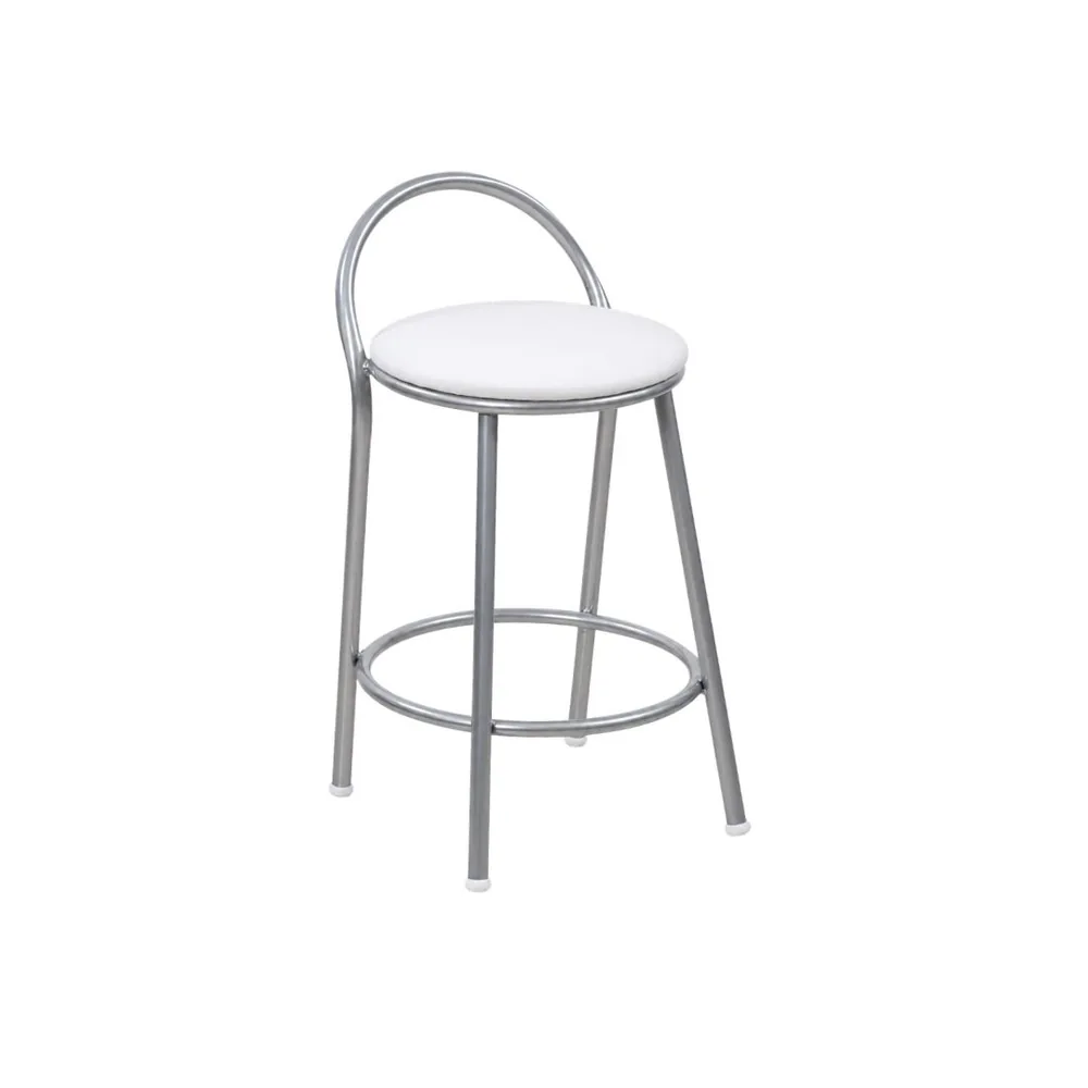 Banco com Encosto 47cm Prata/Branco — banco de aço Metalnew, referência 2435