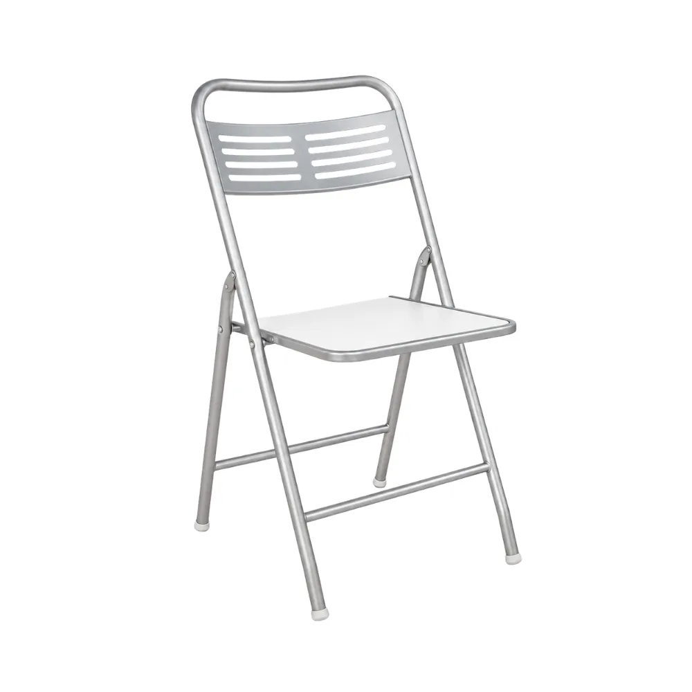 Cadeira Dobrável Milleniun Prata/Branco — banco de aço Metalnew, referência 7778